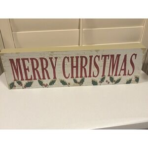 Rustic Merry‎ Christmas Decorative Wooden Block Sign Sparkle And Holly 20x6x1.5